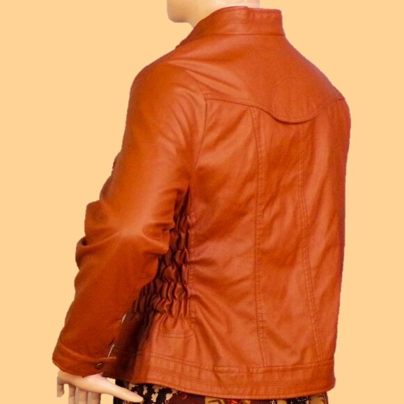 LUCY DIAMONDS size 3X russet-brown faux-leather zip-front jacket PU outer - Picture 8 of 16
